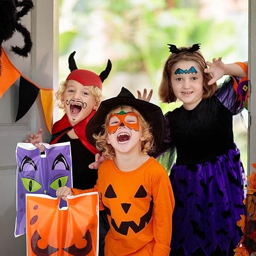 Miniatura 7 de DERAYEE Bolsas de Halloween para dulce o truco, paquete de 72 bolsas de dulces de Halloween, bolsa de regalo de plástico grande, suministros de