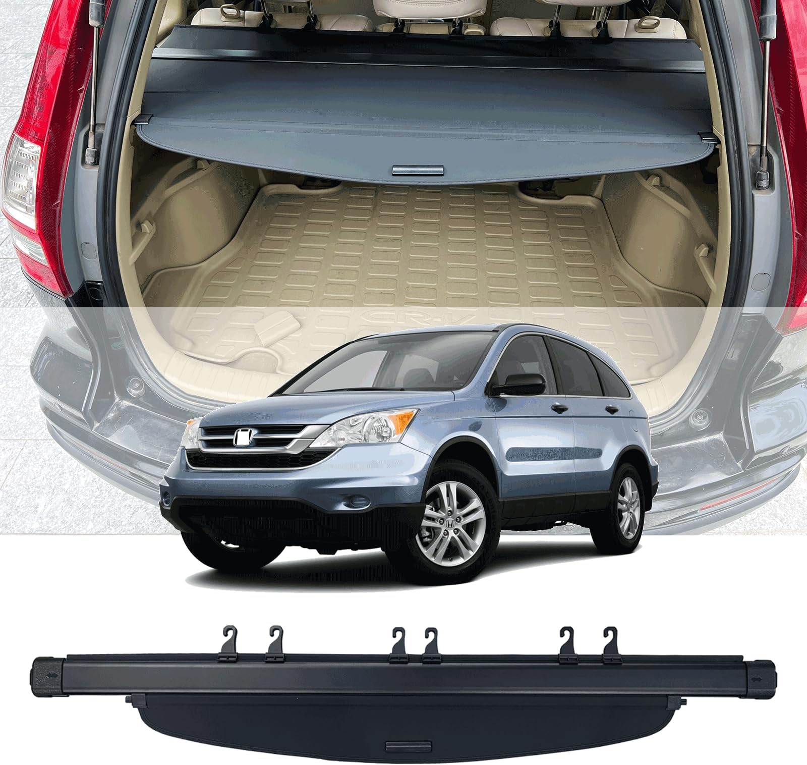 Cargo Cover Compatible with Honda CRV 2007 2008 2009 2010 2011 Accessories Retractable Rear Trunk Cover Trunk Security Cover Shielding Honda CRV Cargo Cover(Black/Canvas