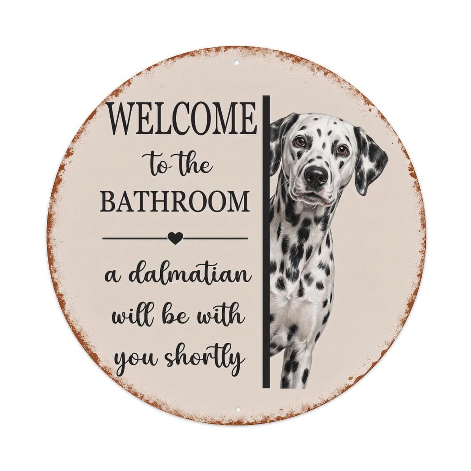 Vintage WELCOME To The BATHROOM Dalmatian Dog Metal Tin Sign
