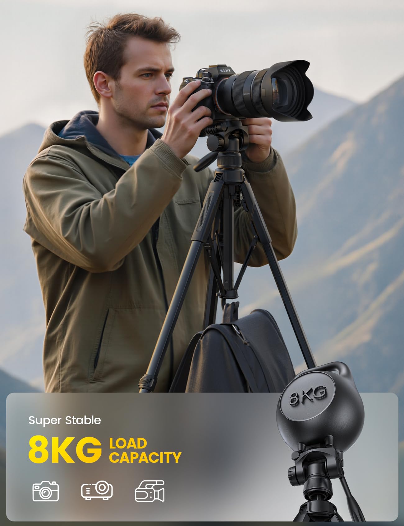 Lamicall Trépied Appareil Photo - [Pieds Brevetés Déploiement Rapide][8KG Capacité de Charge] Trépied Camera avec 3 Voies Tête Panoramique, Porte Camera avec Clip de Smartphone, pour iPhone/DSLR/GoPro