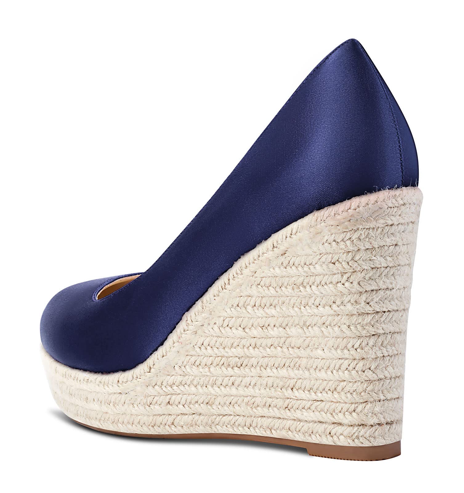 Aachcol Mujer Plataforma cuña Esparto Pumps Alto High Heel Cerrado el Dedo del pie Redonda Punta Slip-on Dress Zapatos de Boda Fiesta 10 CM