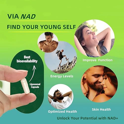 Miniatura 2 de Renyqatt Suplemento NAD+ - Ribosida de nicotinamida liposomal - Suplemento para antienvejecimiento, energía, enfoque - 80 cápsulas (1B)