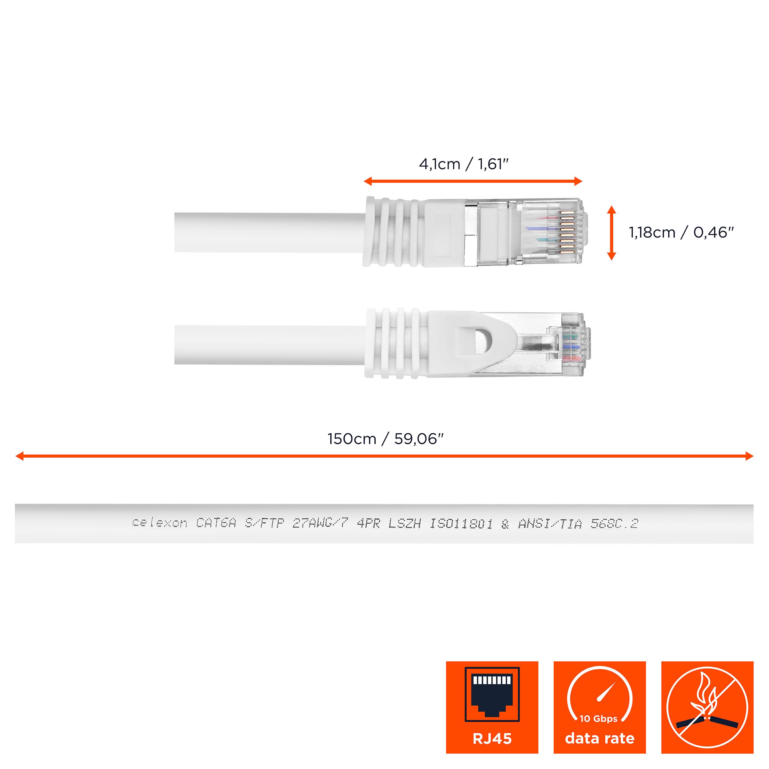 celexon Cat 6A Patchkabel - S/FTP 1,5m, weiß