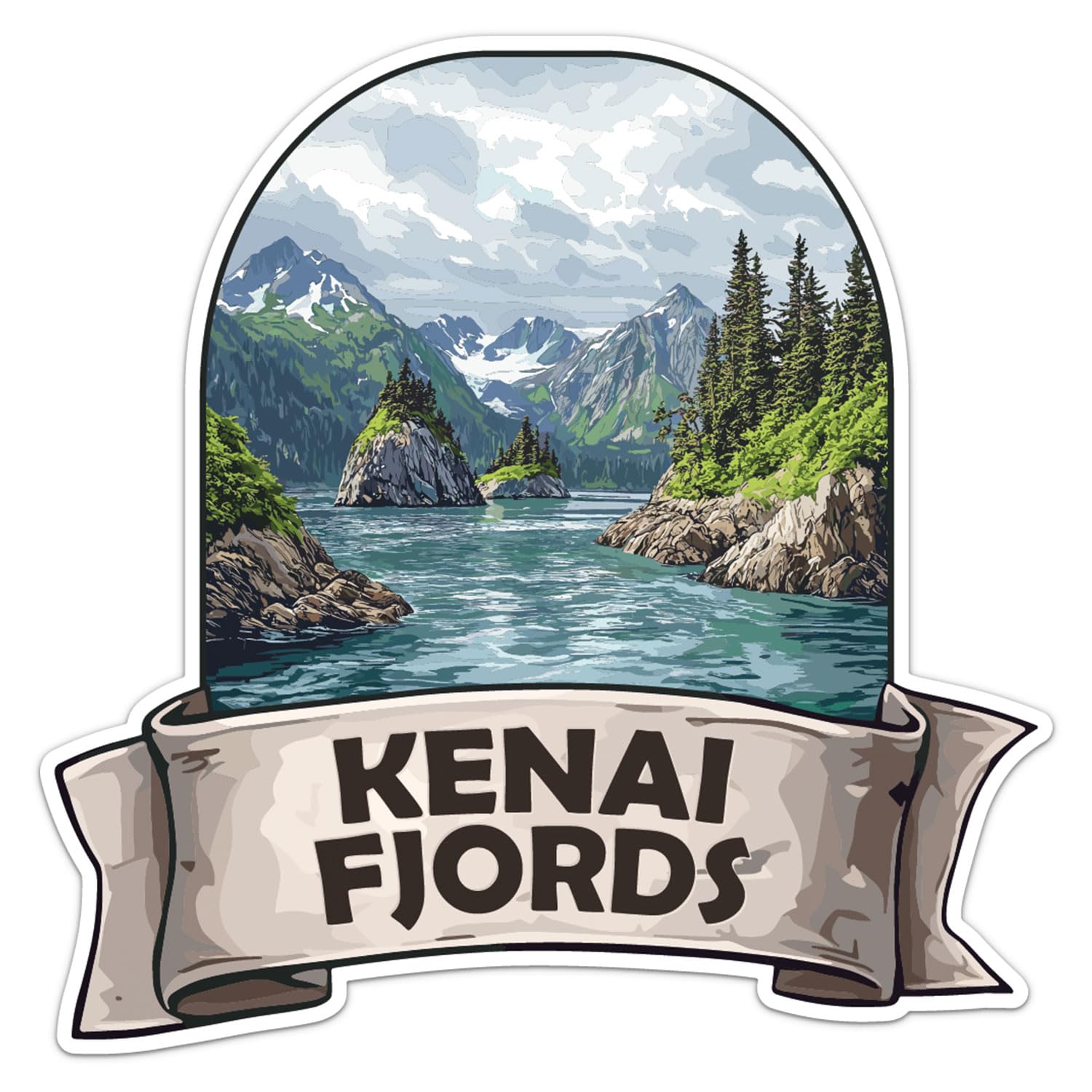 Kenai Fjords National Park Sticker - Waterproof Vinyl Decal for Car Bumper, Laptop, Luggage, Water Bottle, Phone Cases, Wall, Window, Sticker Size - 3