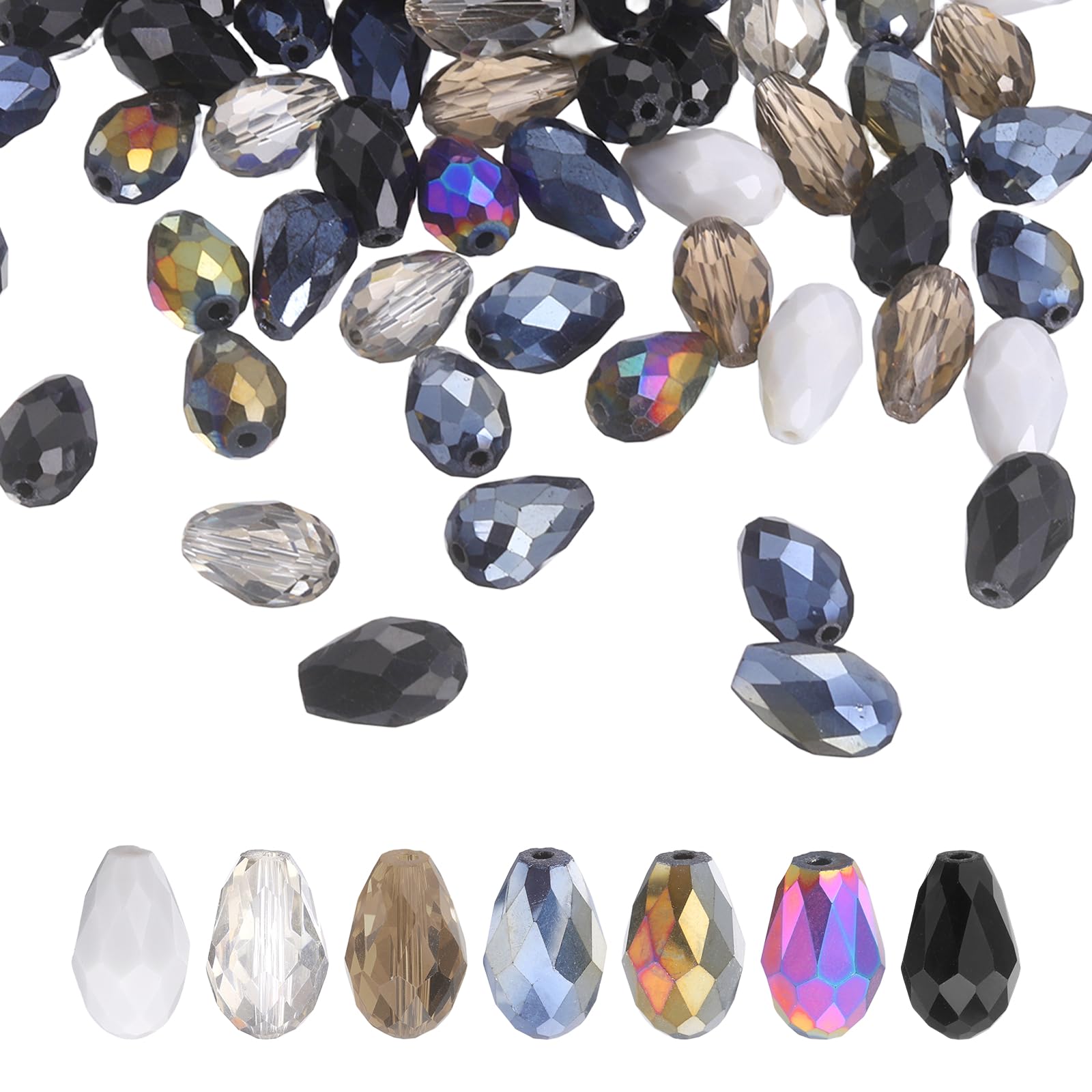 sourcing map 50 PCS Teardrop Crystal Glass Beads, 10x15mm Faceted Shape Crystal AB for Necklace Bracelet Earrings DIY Jewelry Crafts Making Supplies, Black