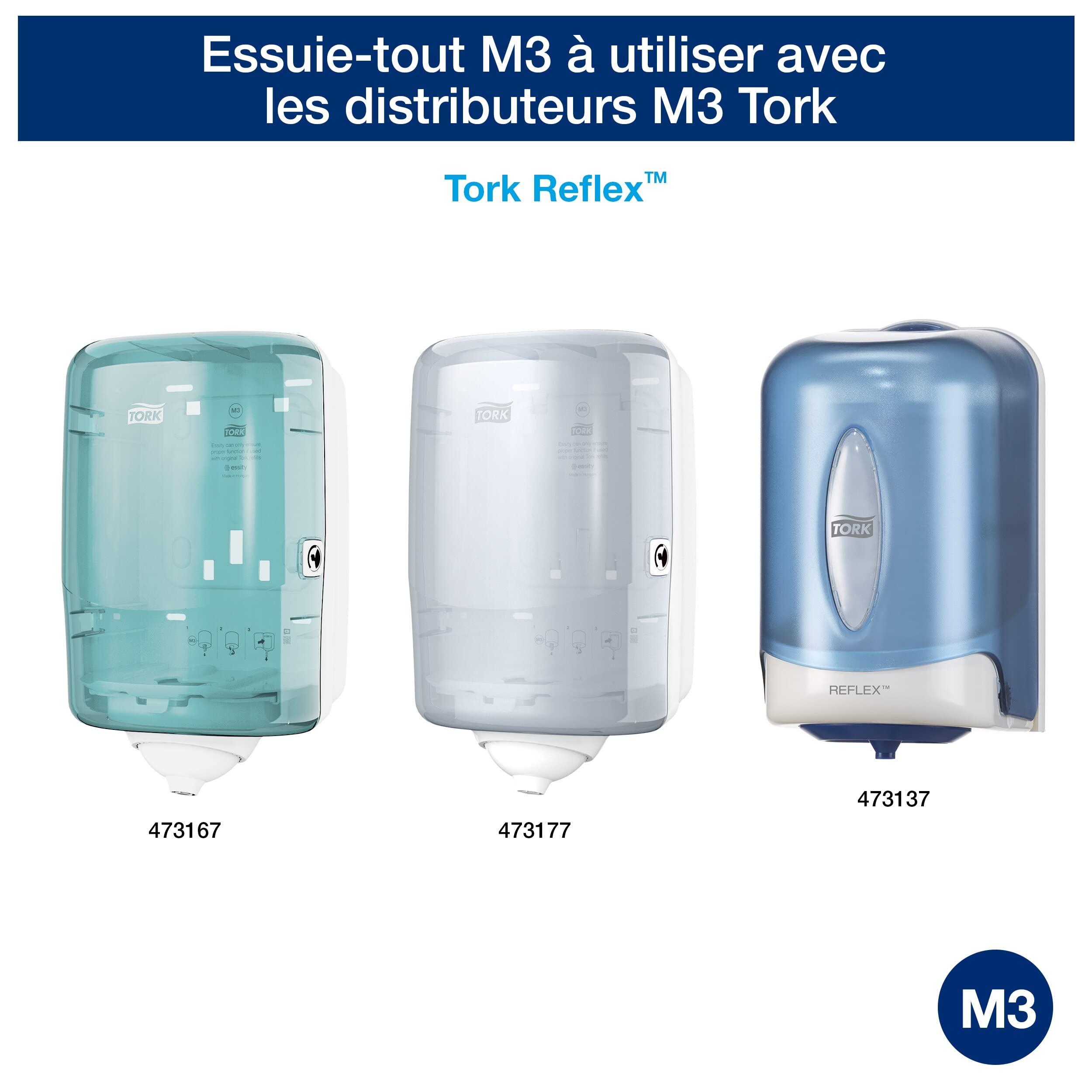 Tork Reflex 473474 Papier d'essuyage multi-usages Advanced, compatible avec le système M3 / 2 plis - 67m x 19,4cm - lot de 9 bobines - Blanc