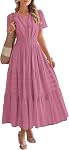 BTFBM Summer Dress for Women 2026 Maxi Dress Lightweight Short Sleeve V Neck Elastic Waist Boho Beach Spring Dresses