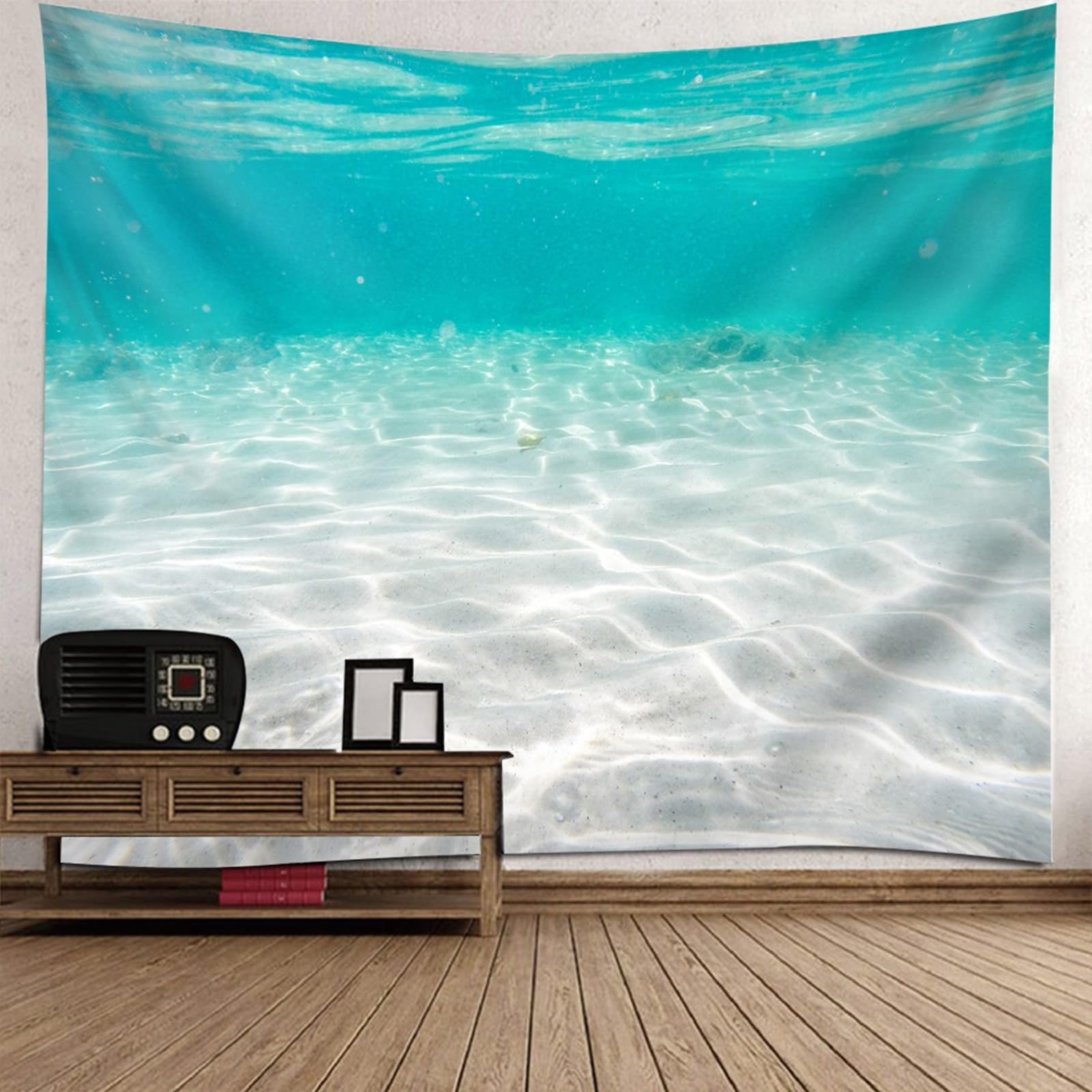 Epinki Wandteppiche Natur, Wandteppich Landschaft Natur Meer Sand Tapisserie Polyester Tapestry für Wohnheim Wanddeko, Lake Grün, 240x220cm