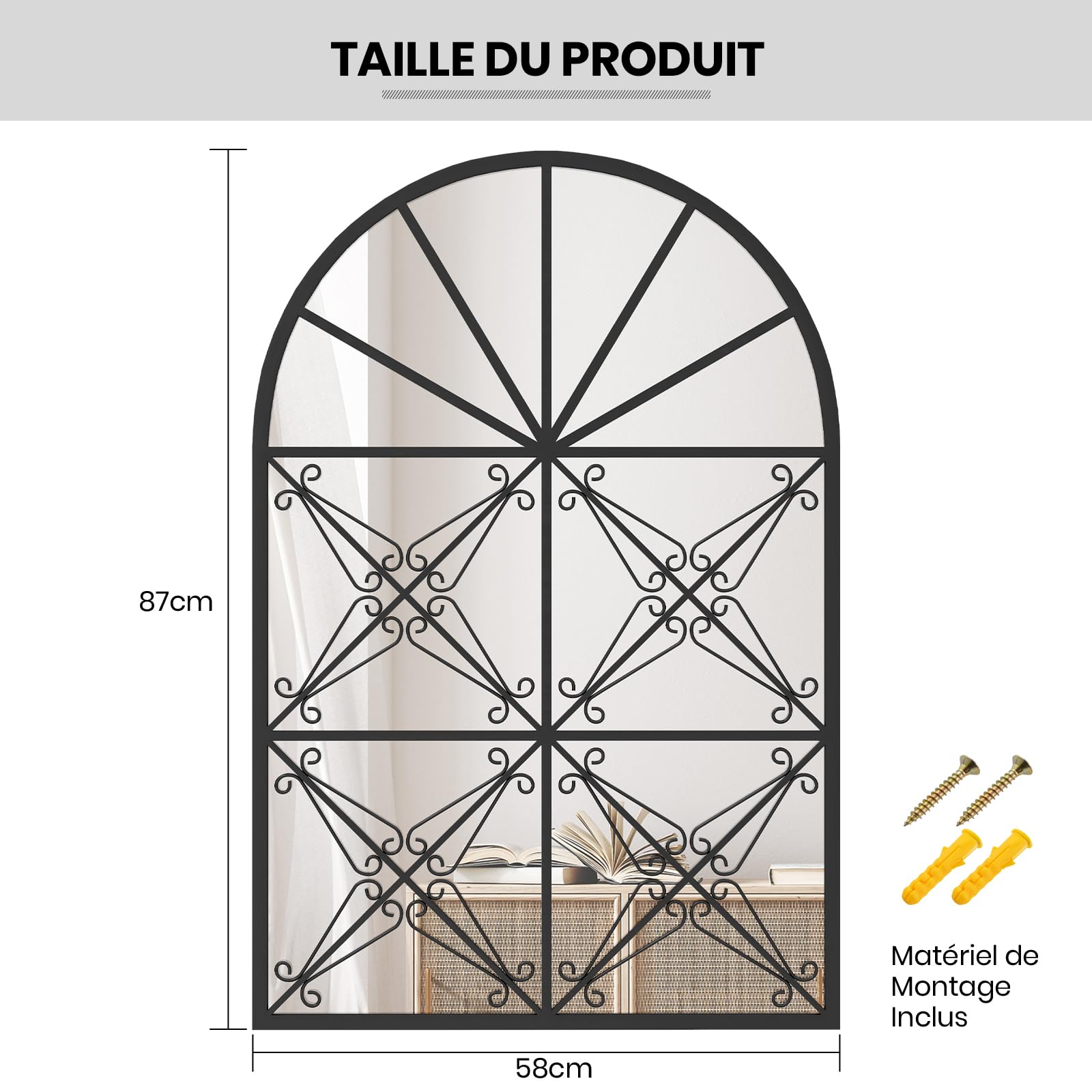 RELAX4LIFE Miroir Verrière Industriel Noir avec Cadre en Métal