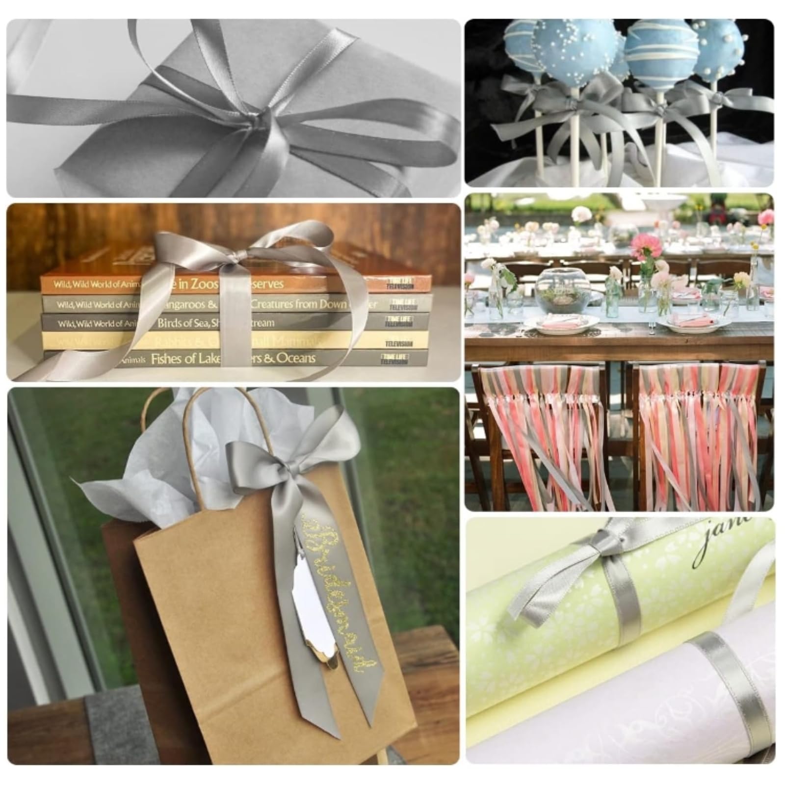 Cinta de raso de 25 mm, 91 metros, cinta decorativa de satén fina, cinta de tela para vestidos, bodas, regalos de cumpleaños, cinta decorativa de satén, cinta decorativa para regalo (gris