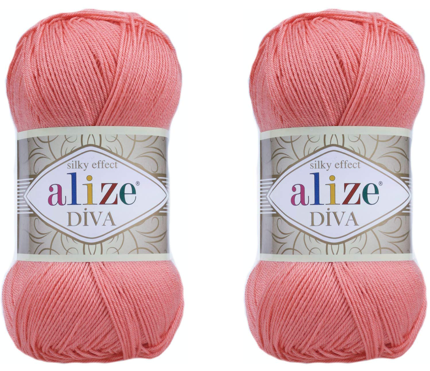 AlizeDiva Yarn - 100% Microfiber Acrylic, Silk Effect, Crochet & Lace Craft, Coral, 2 Skeins, 200gr, 767 yds