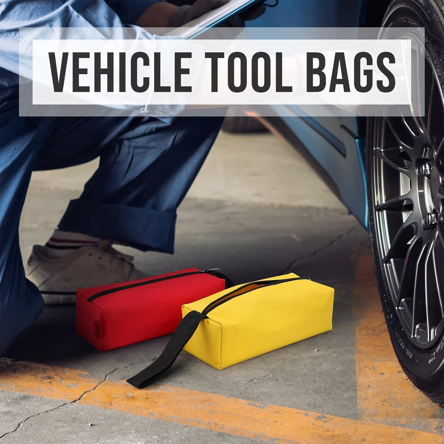 YOOFAN Small Tool Bags – Heavy Duty 1680D Waterproof Fabric Tool Pouch, Black/Red/Blue/Green/Yellow, 5-Packs - 