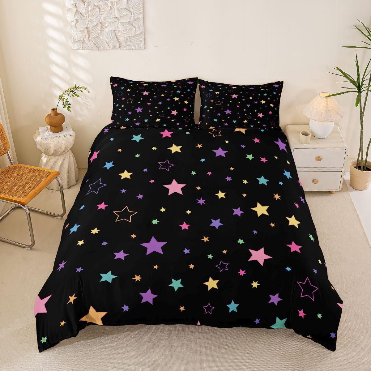 Homewish Cartoon Stars podwójna poszewka na kołdrę kolorowy zestaw pościeli dla dzieci nastolatków dorosłych urocza geometryczna poszewka na kołdrę gwiaździste niebo nadruk zestawy łóżek