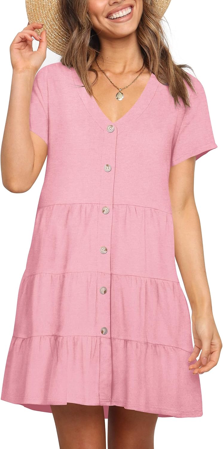 Nova In Sky Women's Summer Dresses 2025 Loose Swing Button Down Casual T Shirt Dresses