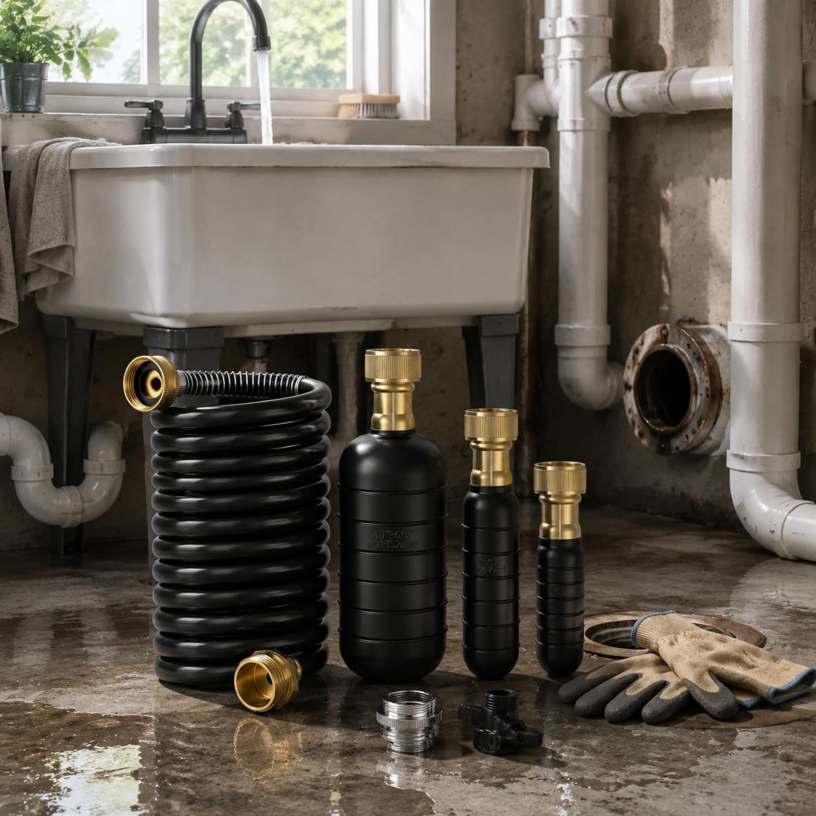 KESOTO Flexible Drainage Hose Assembly avec Raccords en Laiton et Adaptateur Robinet pour Évier Cuisine Lavabo Jardin Arrosage Connexion Robinetterie, Noir
