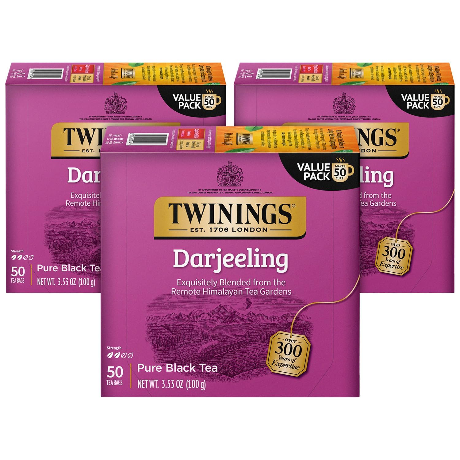 Darjeeling Tea - A Delicate, Dry Black Tea, Sophisticated Coffee Alternative with Less Caffeine, Individually Wrapped Tea Bags, 50 Count (Pack of 3)