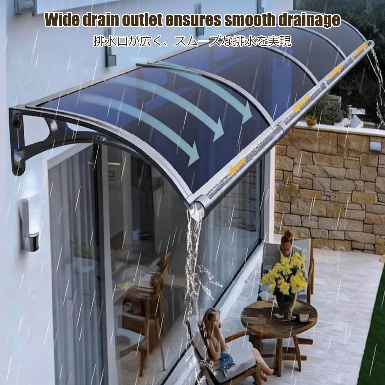 Polycarbonat-Türmarkise, transparenter Regenschutz für Veranda & Terrasse, UV-beständige Schneemarkisen mit großer Dachrinne, 120 cm x 60 cm, Wetterschutz für den Außenbereich