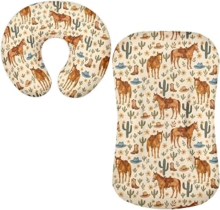 Western Horse Baby Nest Cover Universal Fit Fitted Crib Sheet Breathable Detachable Nursing Pillow Protective Cacti Stretchy Nursing Pillow Cover 2pcs Small Flowers