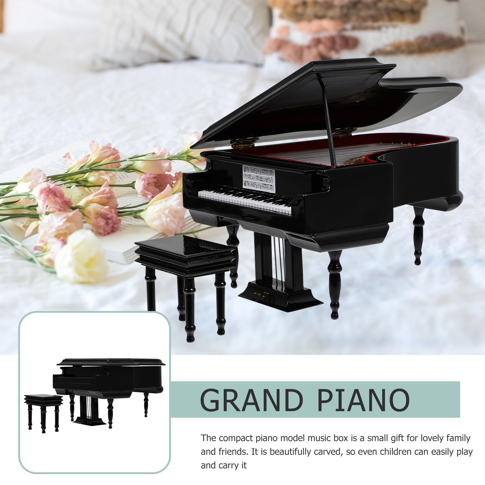 Operitacx Mini Carillon Pianoforte da Tavolo in Nero Decorazione Musicale retrò Regalo Elegante per Musicisti e Amanti della Musica