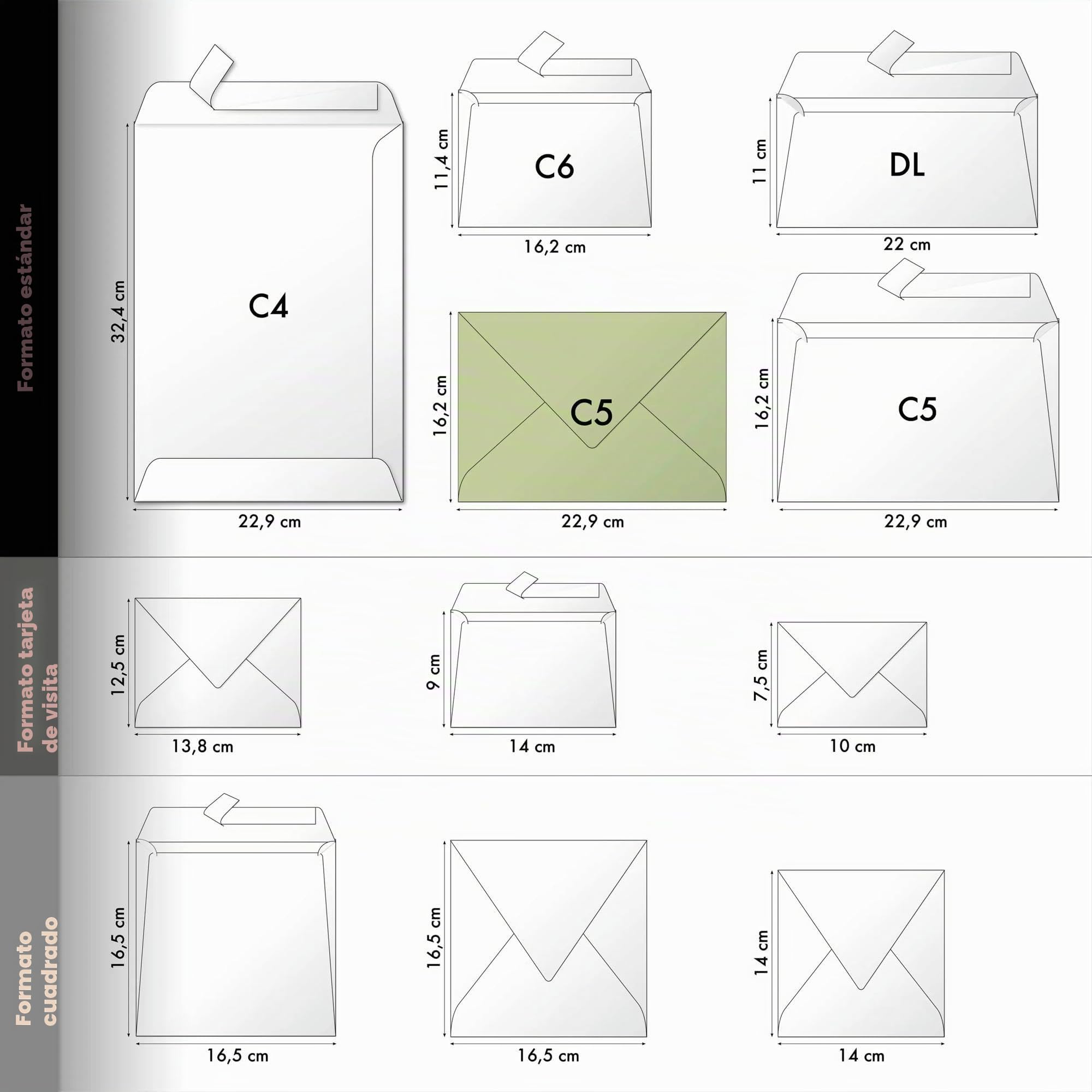 Clairefontaine 5072C Sobres Borrados C5 16,2x22,9 cm 120 g/m² Verde Salvia Papel Premium