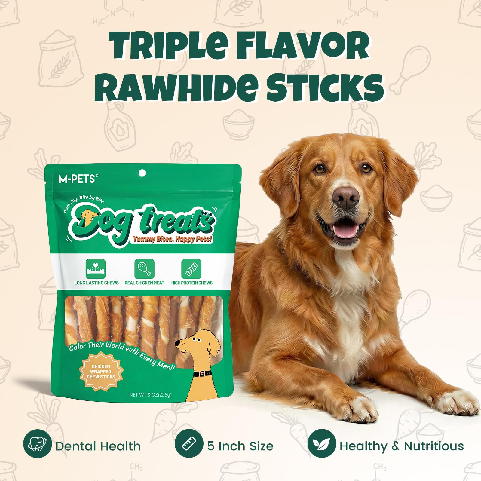 M-PETS Hundeleckerlis mit Huhn-Verpackung, 30 Stück, Rohleder, Leckerlis für Welpen-Training, Snacks für kleine und mittelgroße Hunde