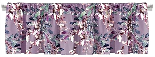 Miniatura 2 de Blackout Art - Cenefa corta para cortina de ventana con bolsillo para cortinero, diseño abstracto de hojas de acuarela para decoración de cocina,
