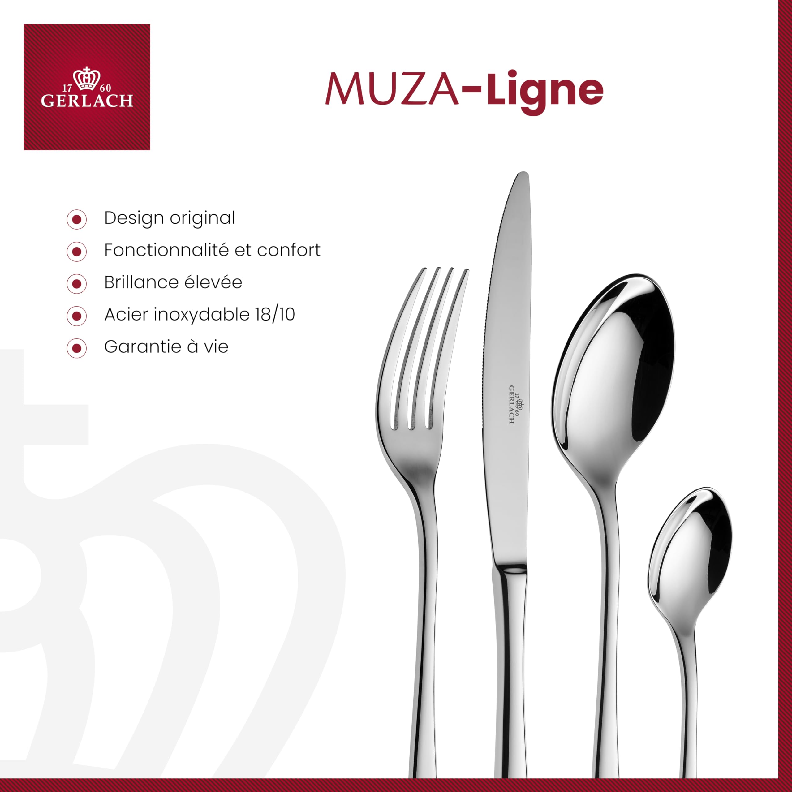 Gerlach | Un ensemble de couverts dans une boîte en bois de 24 pcs - Muza | 18/10 Steel