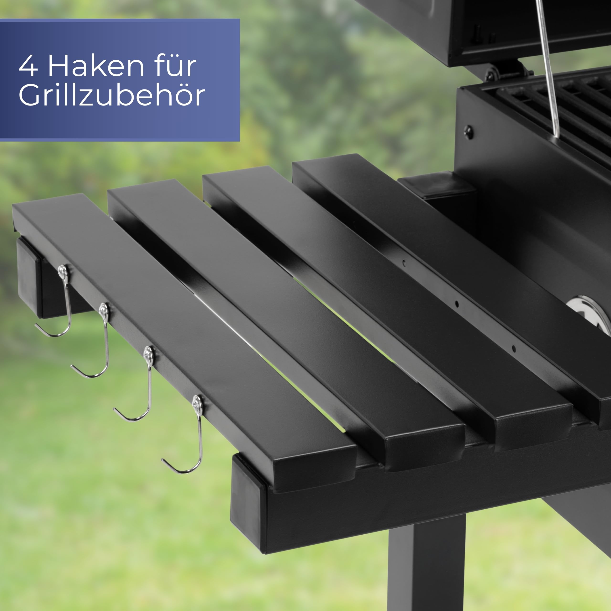Holzkohlegrill Grillwagen BBQ Smoker mit Deckel Thermometer Höhenverstellbarer Kohlerost Fahrbarer Gartengrill mit Ablagen Flaschenöffner Rollen Camping SPRINGOS