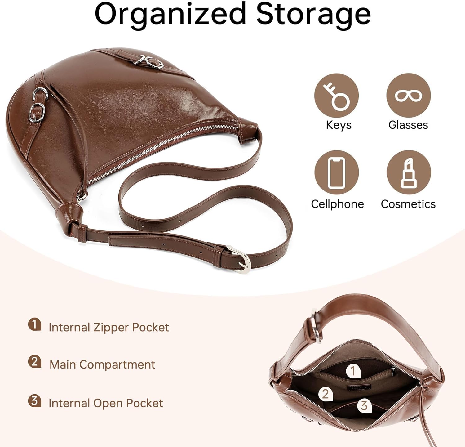 GEMIU Shoulder Bag for Women Vegan Leather Crescent Hobo Bag with Adjustable Strap, Handbag for Going Out and Travel - Image 4