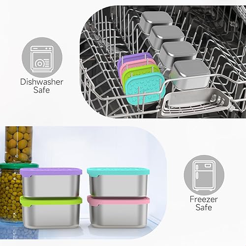 Miniatura 4 de SOPHICO Recipientes de acero inoxidable de 14 onzas para niños, contenedor de almacenamiento de alimentos con tapa de silicona, lonchera perfecta de