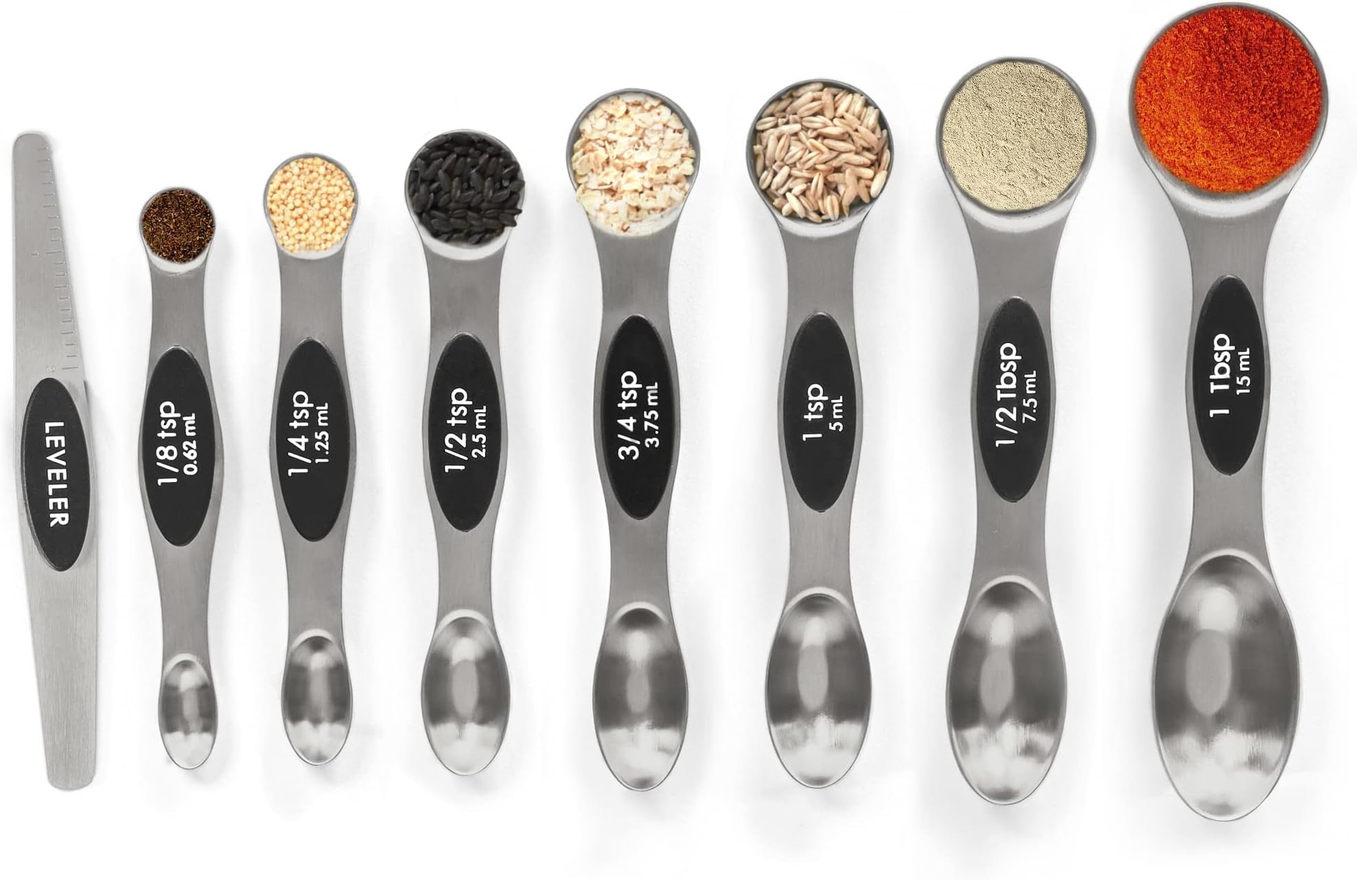 Magnetic Measuring Spoons Set with Leveler, Stackable Stainless Steel Tablespoons for Baking, Fits in Spice Jars