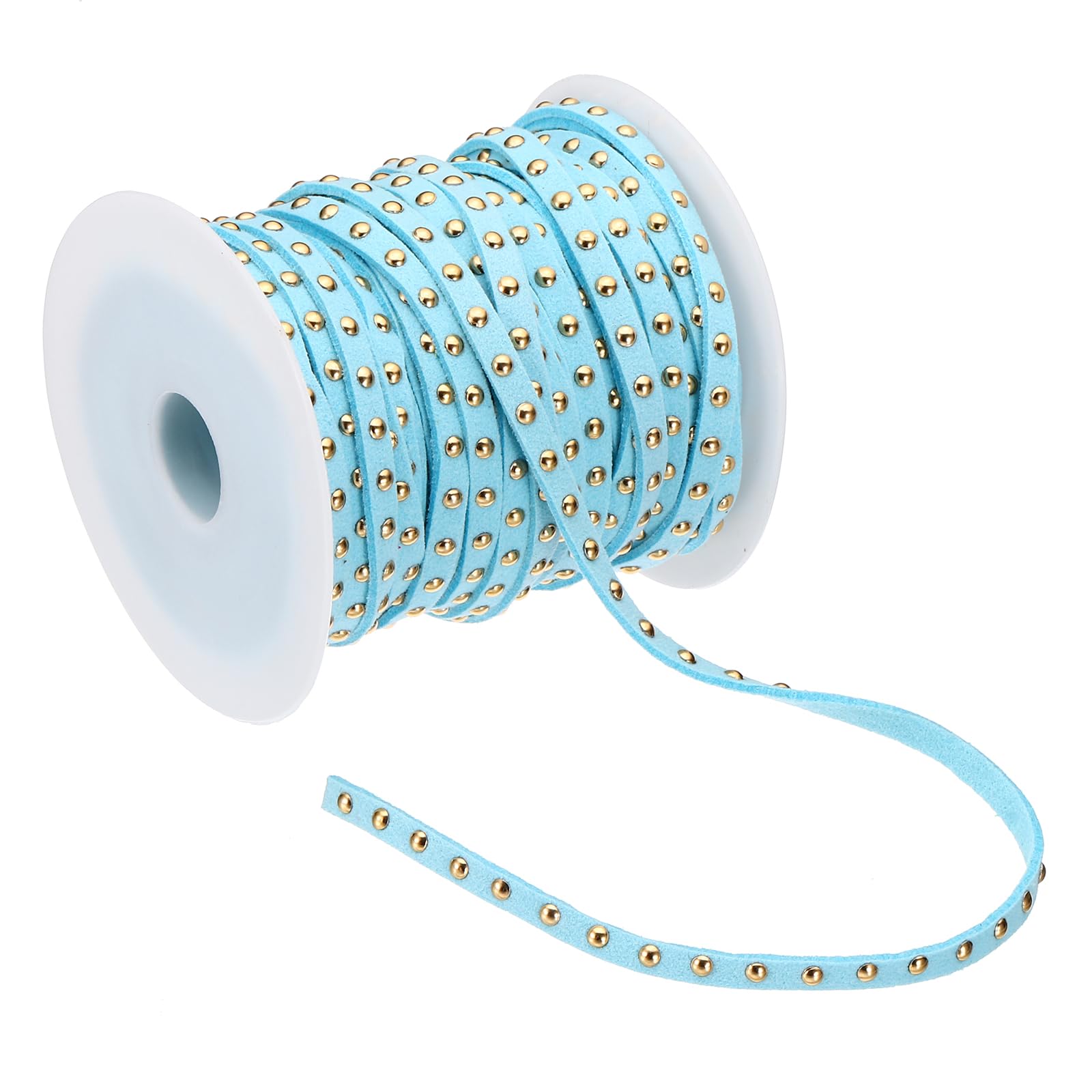 PATIKIL 65.6ft Studded Faux Suede Cord Rope for Jewelry Making 5mm Micro Fibre Flat Leather Lace Beading String Ribbon with Rivets
