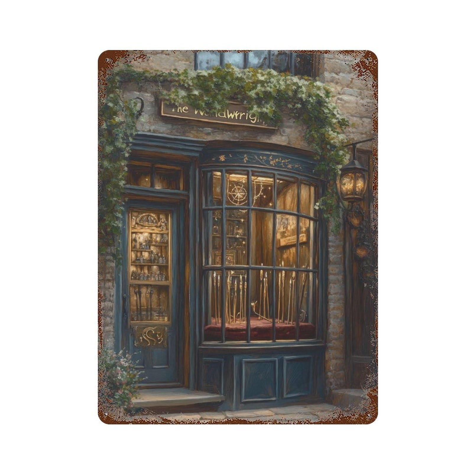 Wand Shop Cottagecore Decor Dark Academia Enchanted Illustration Vintage Wizardry Rustic Aesthetic Wall Decor Art Metal Tin Poster Modern Home Decor Art Home Bar Shop Decorations Vintage Sign 40x30cm