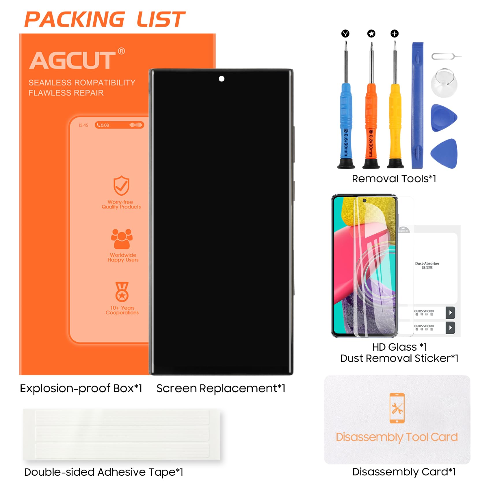 AGCUT (US Version, SM-S918U) Écran LCD pour Samsung S23 Ultra 5G SM-S918U1 6,8 Pouces LCD Display Affichage Digitalizer Ecran Tactile Assemblée avec Outils (Noir avec Cadre, sans Empreinte)