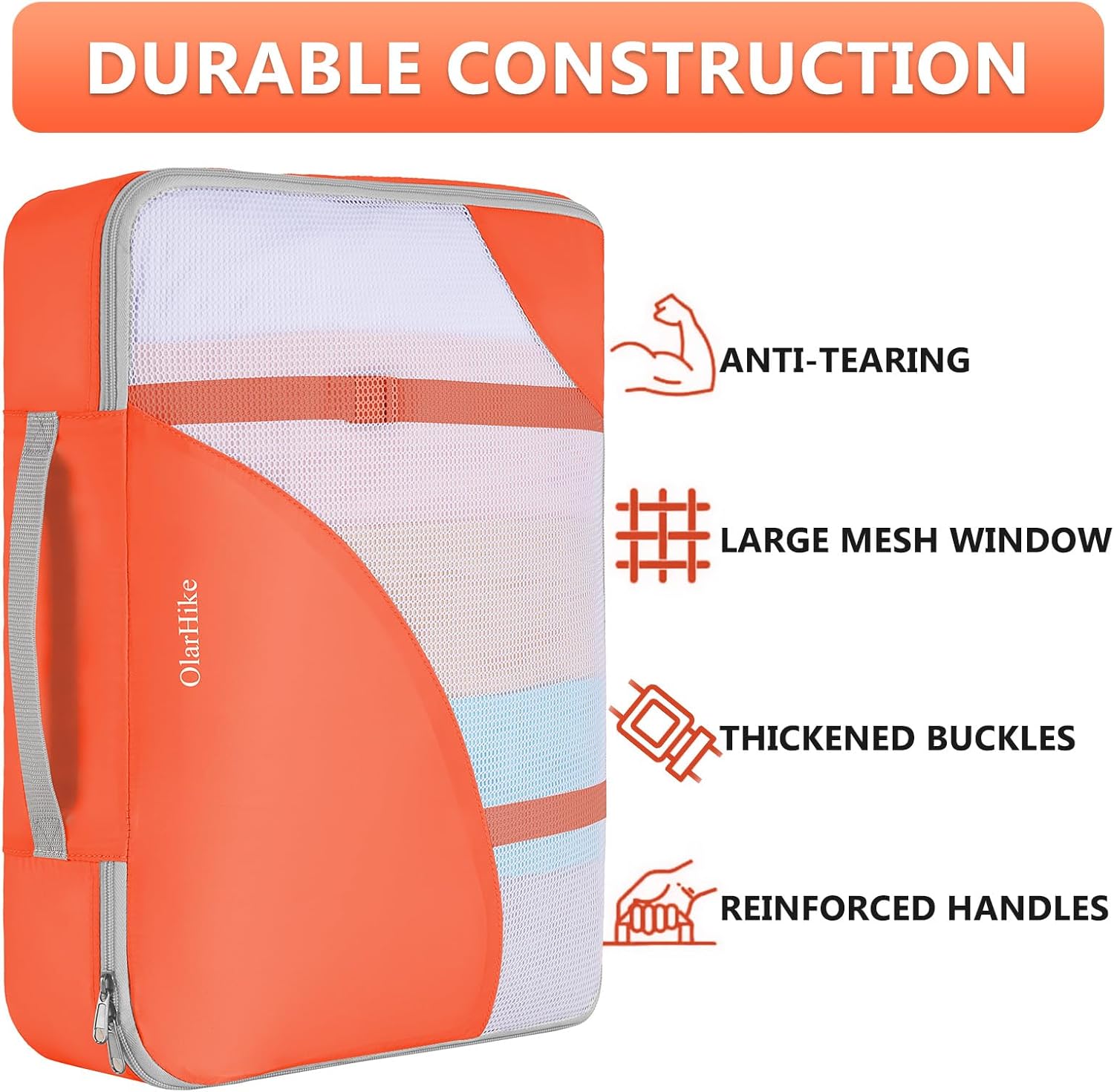 8 Set Packing Cubes for Travel, Anti-Tearing Suitcase Organizer for Luggage with Shoe & Hanging Toiletry Bag,Gifts for Women Mom,OlarHike Vacation Essentials & Accessories for Cruise Ship,Orange - Image 4