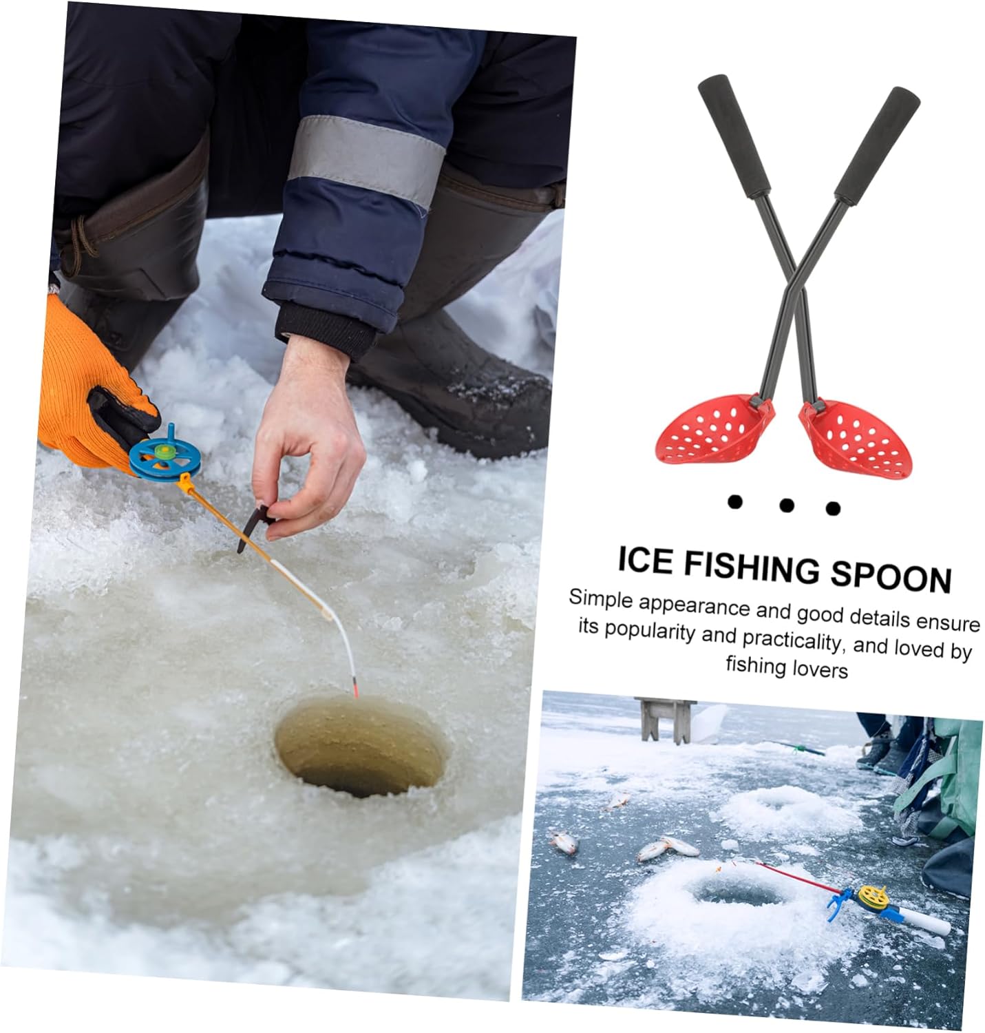 2pcs Foldable Ice Fishing Spoons Ergonomic Ice Fishing Scoop for Outdoor Use and Material