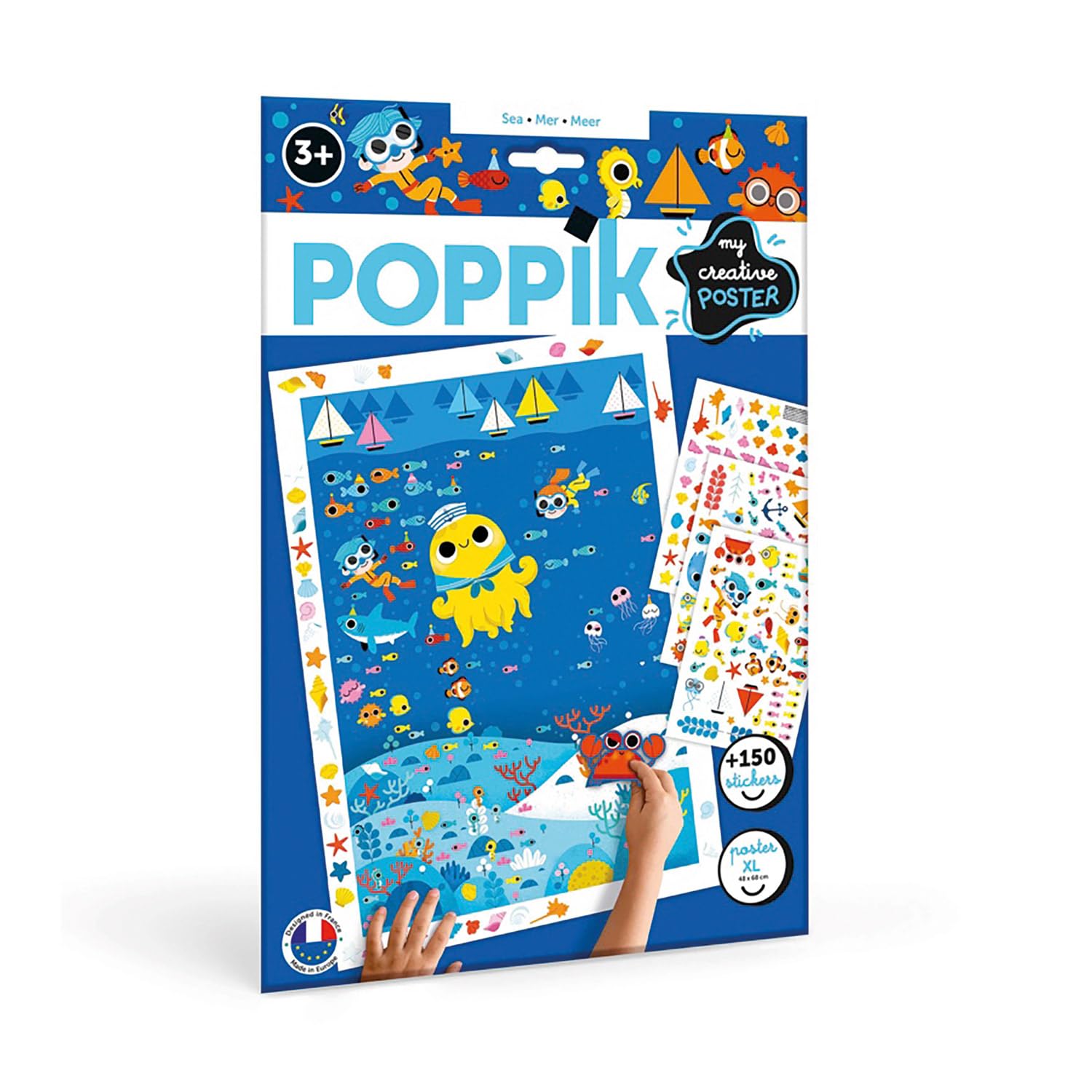 POPPIK 1841202 Sticker Poster, Sea, Creative Poster with Removable Animal Stickers, Sticker Set for Crafts, for Children from 3 Years, 48 x 68 cm