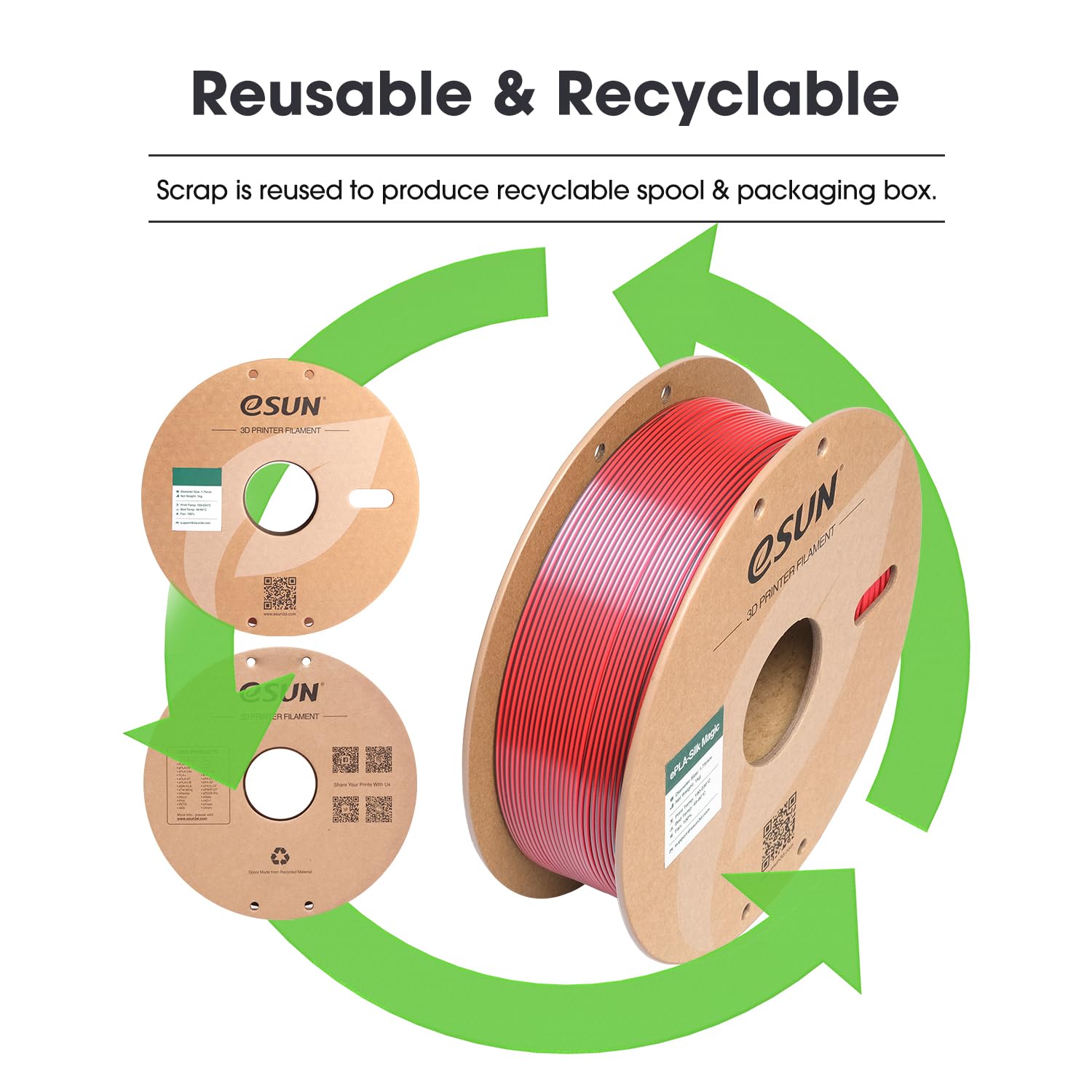 eSUN Silk Filamento PLA a doppio colore da 1,75 mm, filamento per stampa 3D in coestrusione Silk Magic PLA, colore sfumato che cambia bobina da 1 kg (2,2 libbre) (Silk Nero Rosso, 1KG)