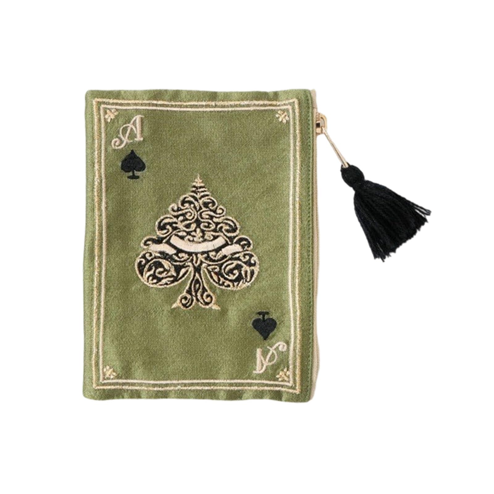 alloneslife Artistic Embroidered Pattern Portable Wallet for Storing Keys Coin Jewelry Playing Cards Polyester Bag Playing Cards Pattern Cosmetic Bag