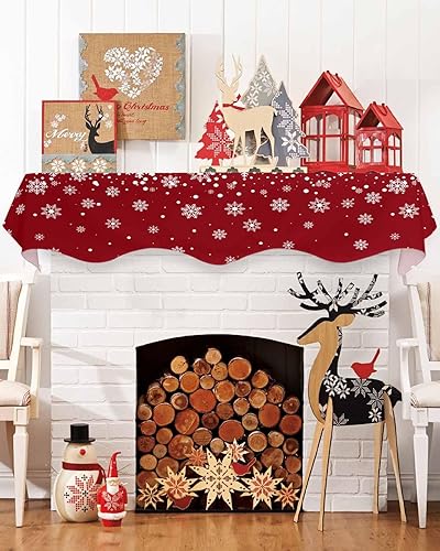 Miniatura 2 de Bufanda de Navidad para chimenea, copo de nieve, mantel de mantel, bufandas rojas de invierno para cubierta de mantel para sala de estar,