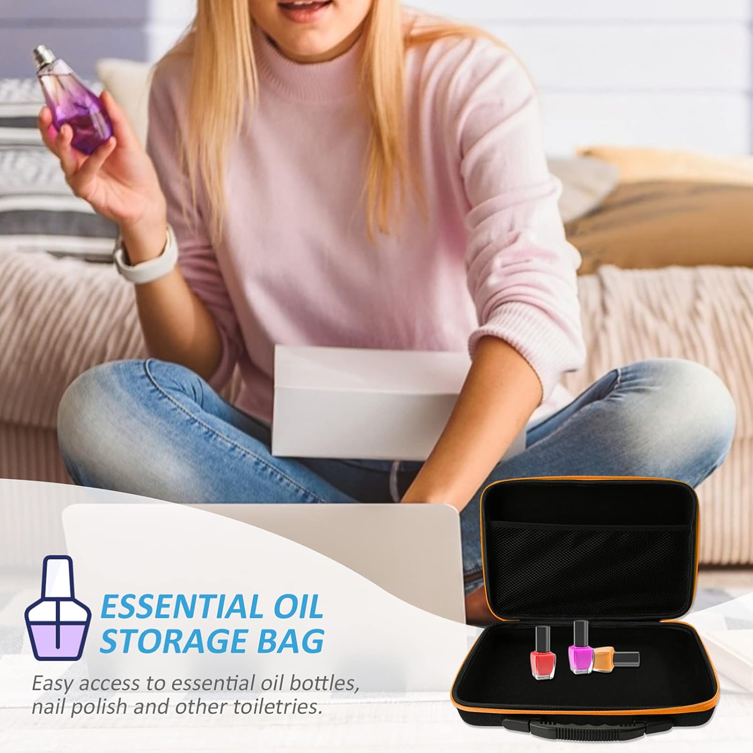 1pc Multigrid Essential Oil Storage Bag Travel Case for Bottles Pu Organizer for Essential Oil Collection Portable and Convenient Design