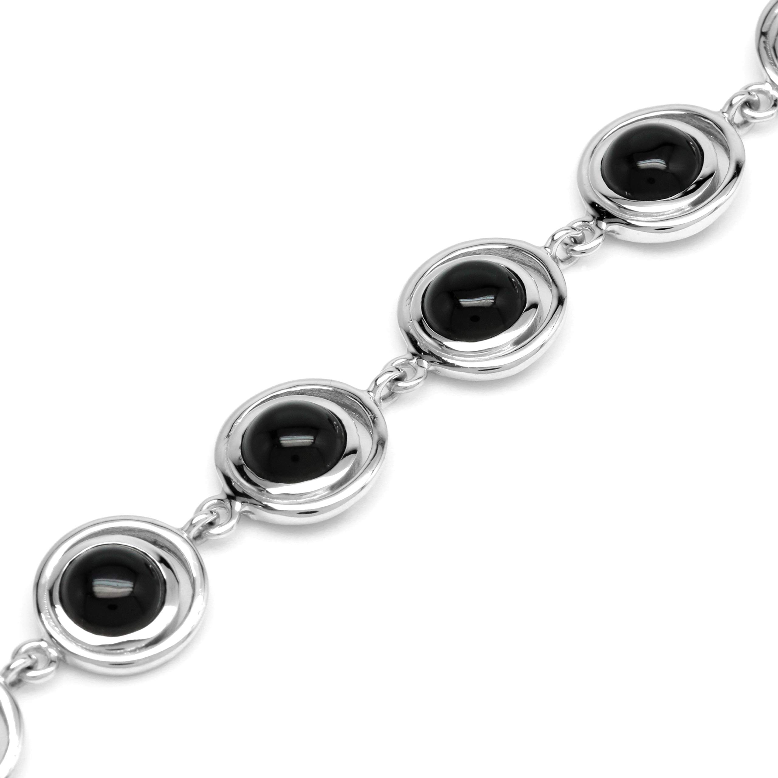 Silvershake Braccialetto in argento Sterling 925 con pietra di onice nera naturale e geometrica futuristica anni '60, estensione da 15,2 a 20,3 cm