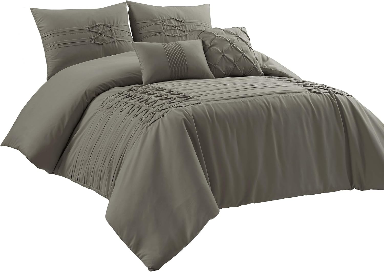 Lush Decor Arora Pleat 5 Piece Comforter Set, King, Dark Gray