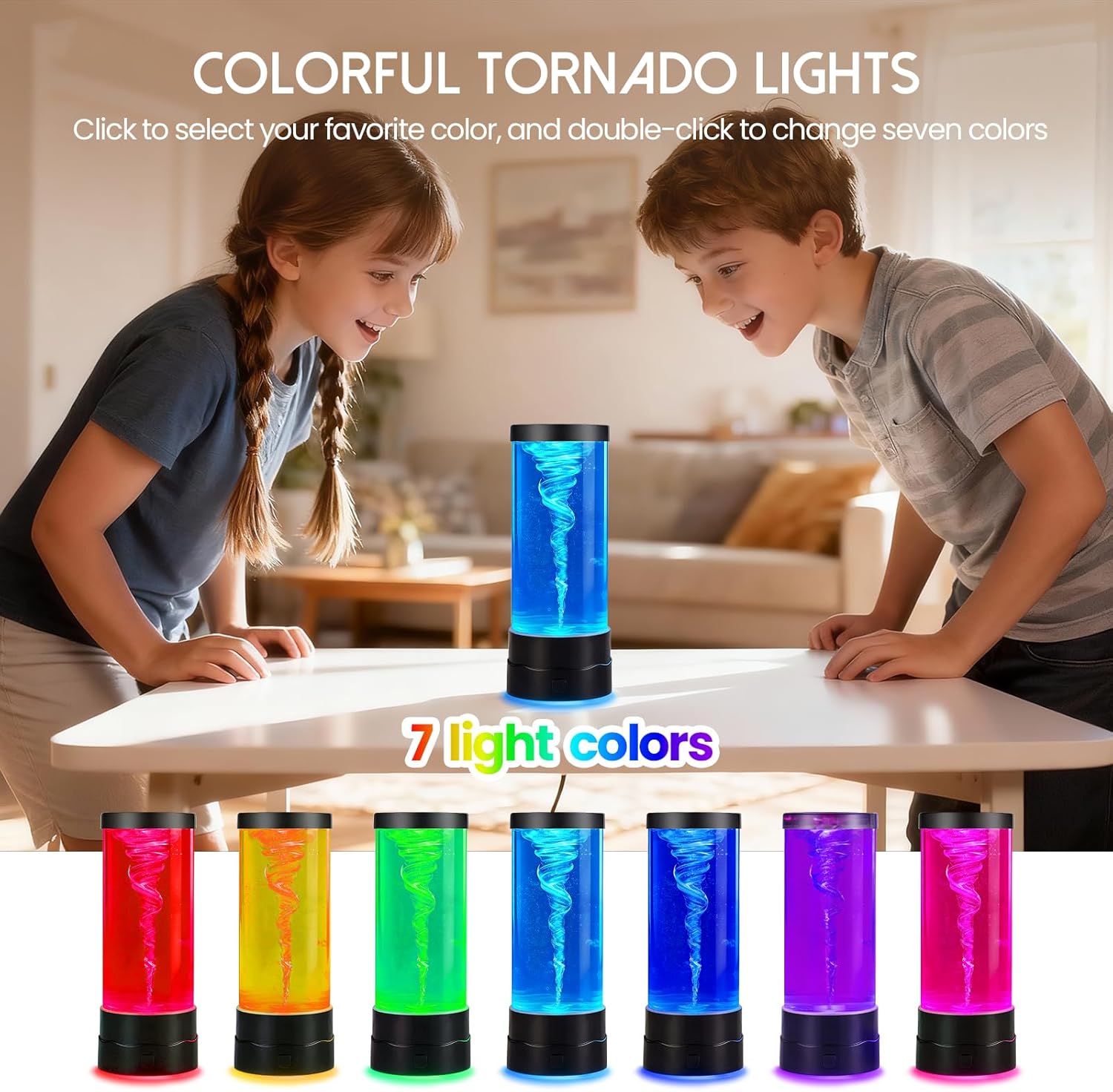 Tornado Lamp,Cool Things,Lava Lamp Gifts for Teen Boys,Kids,Girls,Tornado Toy,Tornado Maker,7 Color Changing LED Light,Cool Night Light,Birthday, Christmas Gifts - Image 3