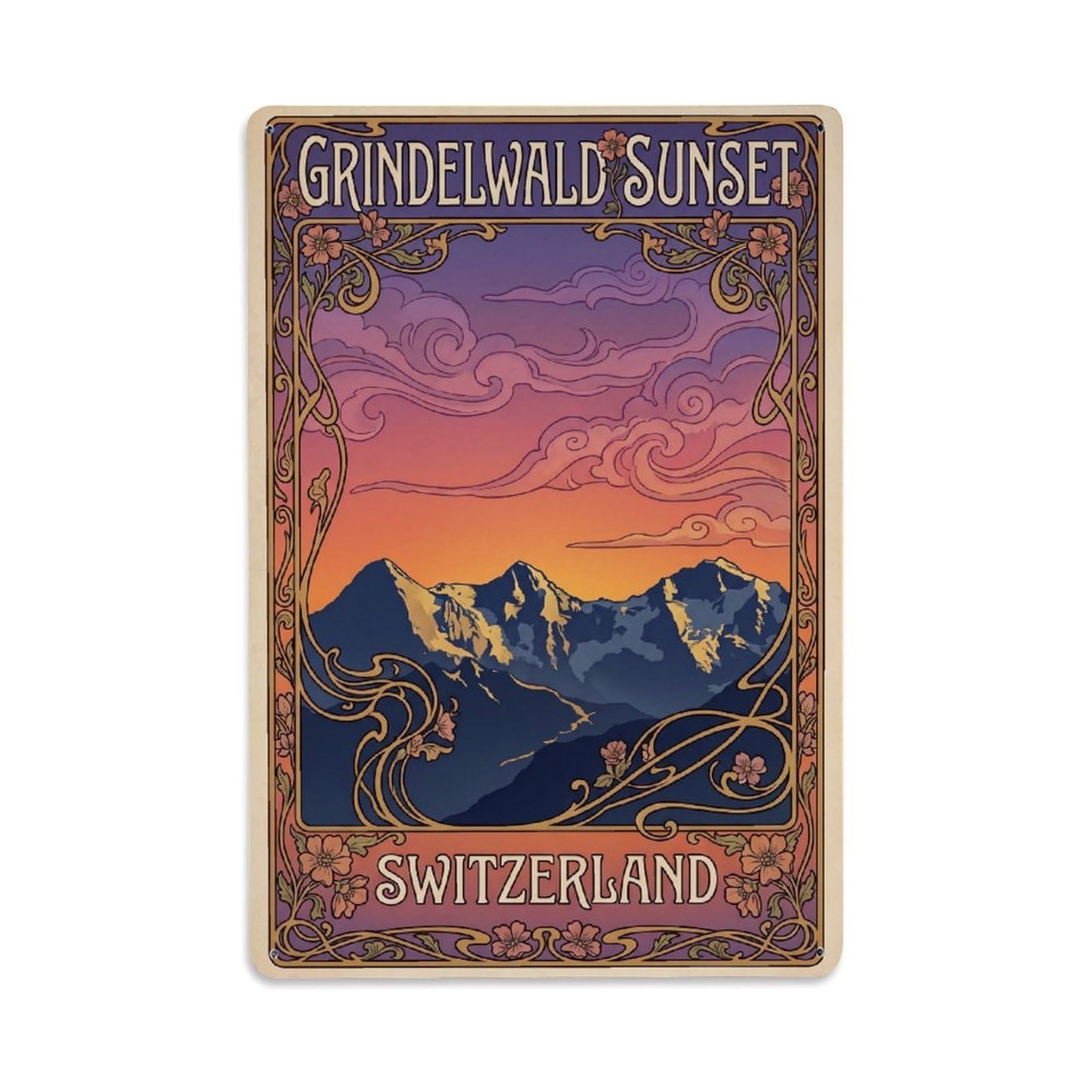 Gead 8X12inch Style Vintage Travel Switzerland Sunset Vista Metal Tin Sign