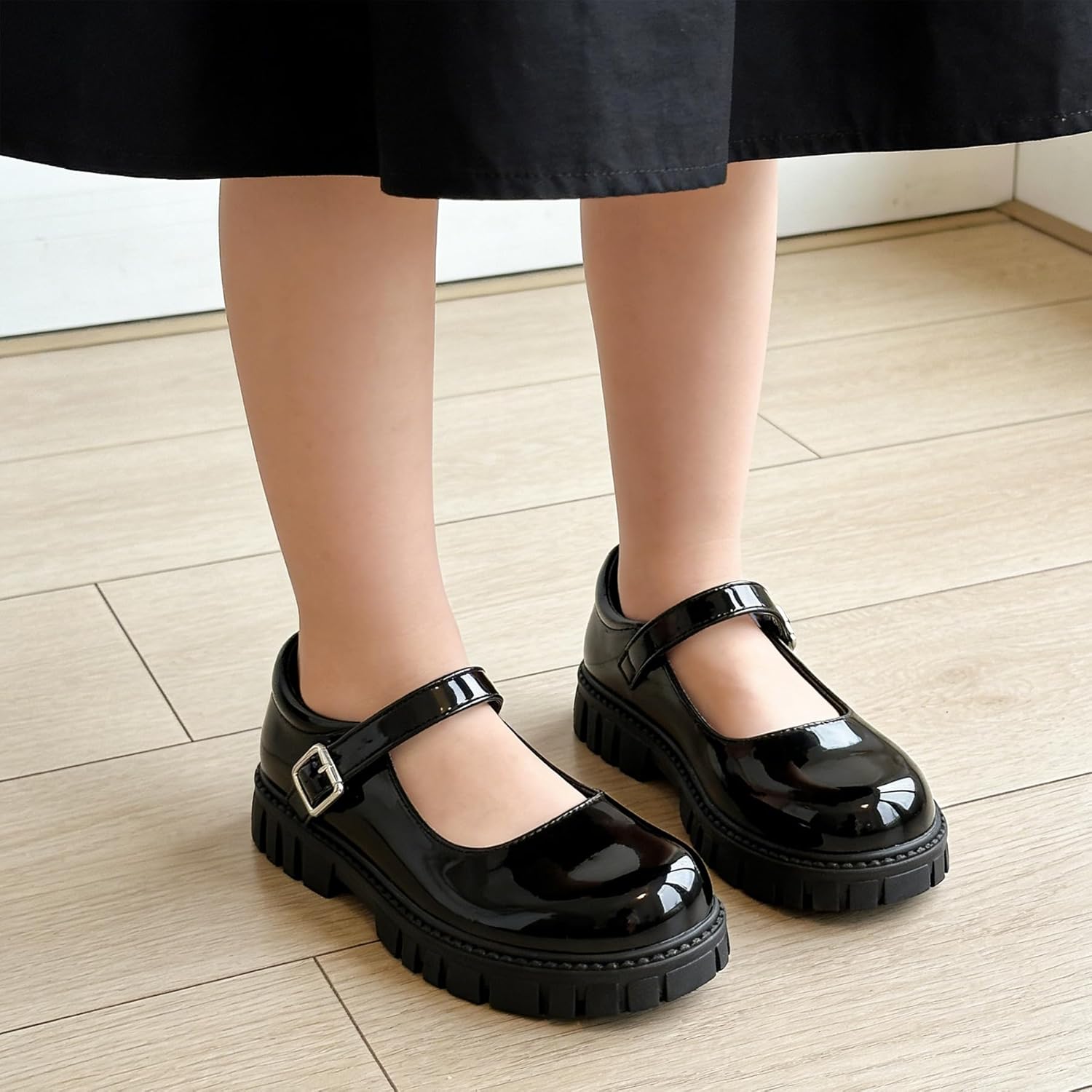 Girls Dress Shoes Black Mary Jane Flats School Uniform Shoes for Toddler Little and Big Girls