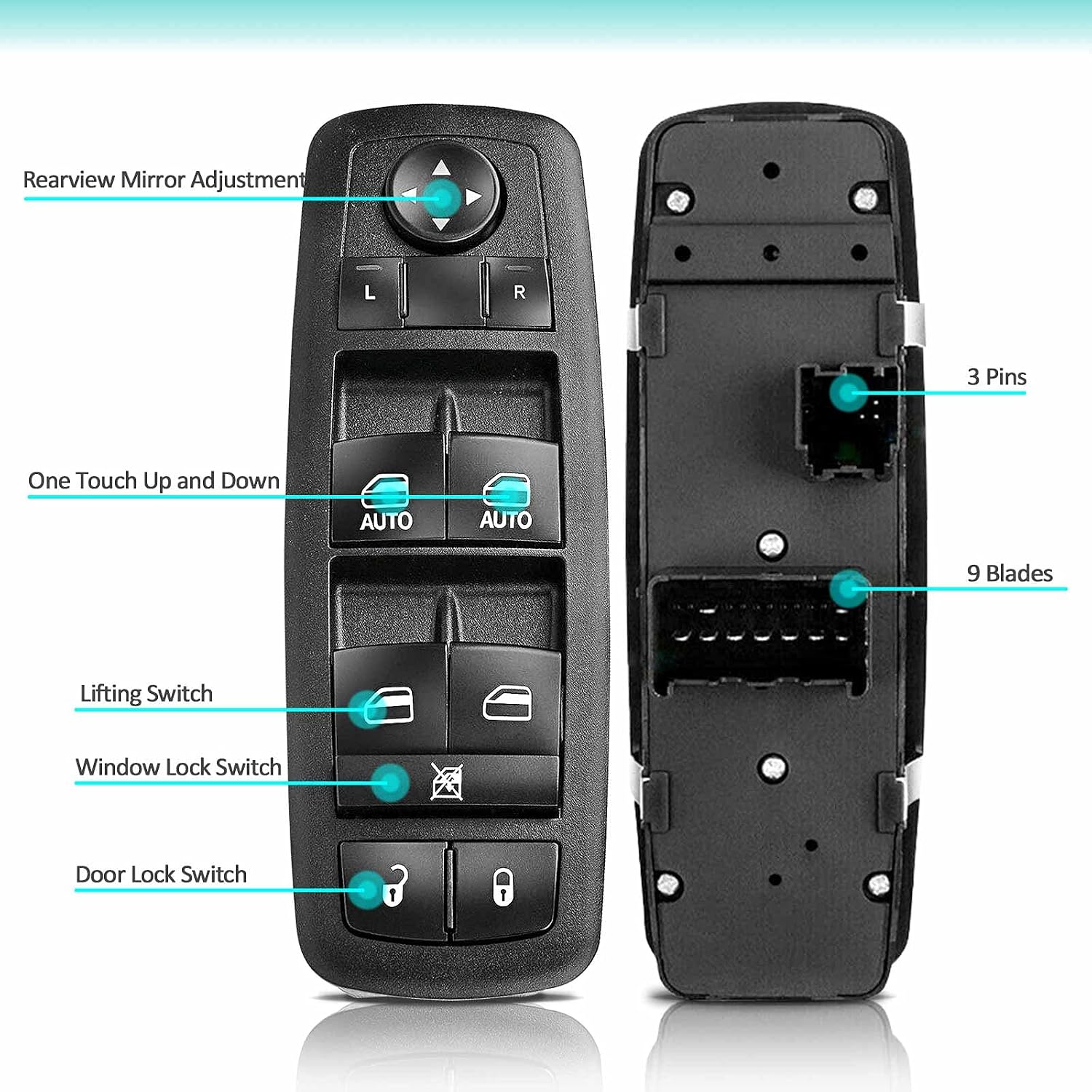 A-Premium Power Window Switch Master with 2 AUTO Compatible with Chrysler, Dodge & Jeep Vehicles - Town & Country/Grand Caravan 08 10 11, Journey 09-10, Nitro 07-12, Liberty 08-13, Replace# 4602533AB
