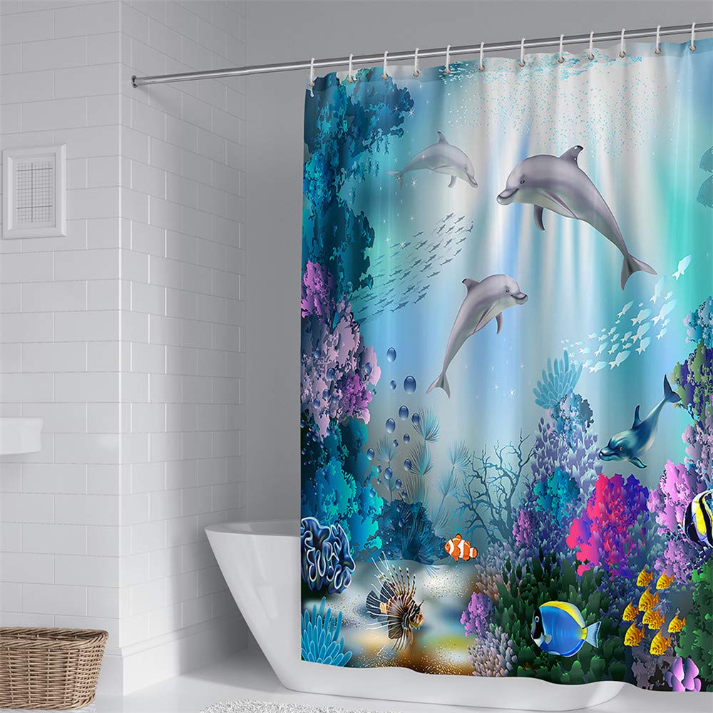 Tenda Doccia 3D Underwater World - Impermeabile, Lavabile, 170x197 Cm - Con 12 Ganci Bianchi - 5