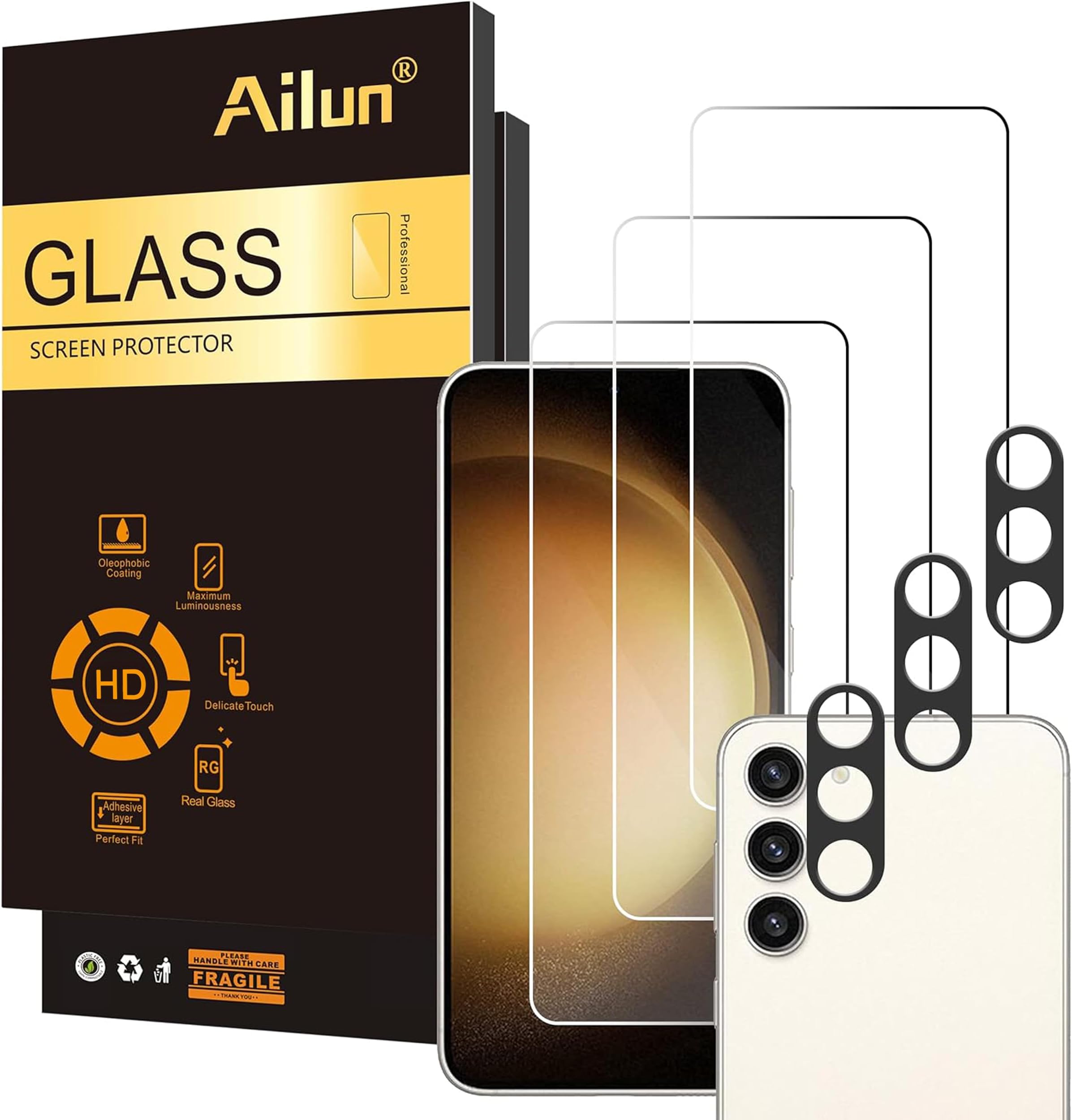 Ailun Screen Protector for Galaxy S23+/ S23 Plus [6.6 Inch] 3Pack + 3Pack Camera Lens Tempered Glass Fingerprint Unlock 0.25mm Ultra Clear Anti-Scratch Case Friendly [Not For S23 Ultra]