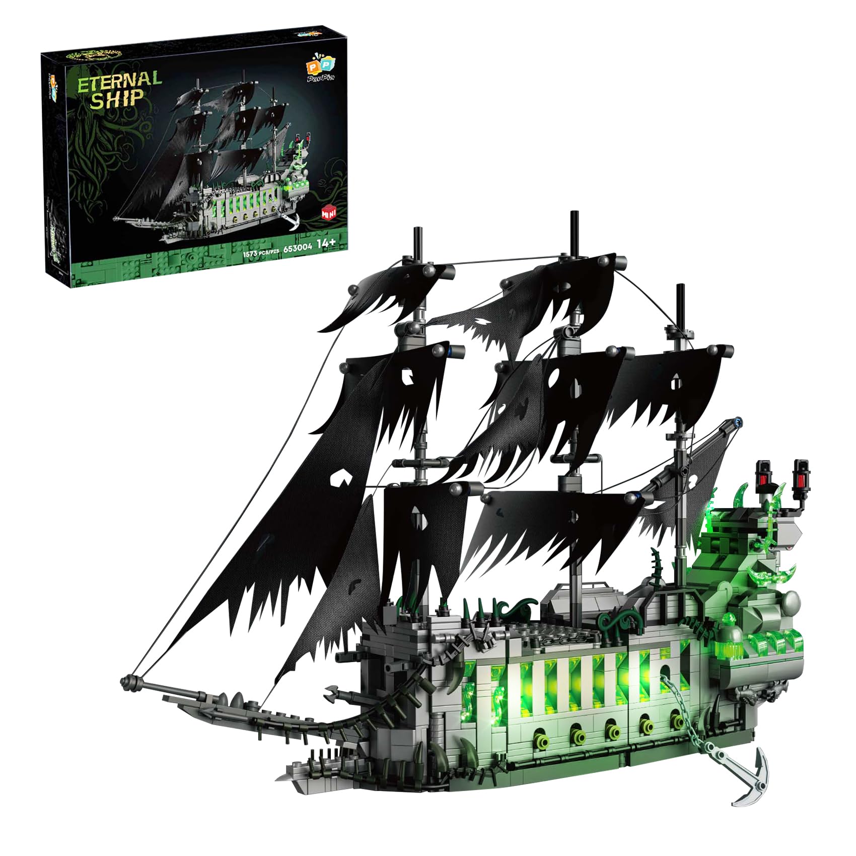1573PCS Pirate Ship Model Mini Building Blocks Toy not Compatible with Lego Size,Ghost Ship Flying Dutchman Architecture Ornament, Unique Birthday